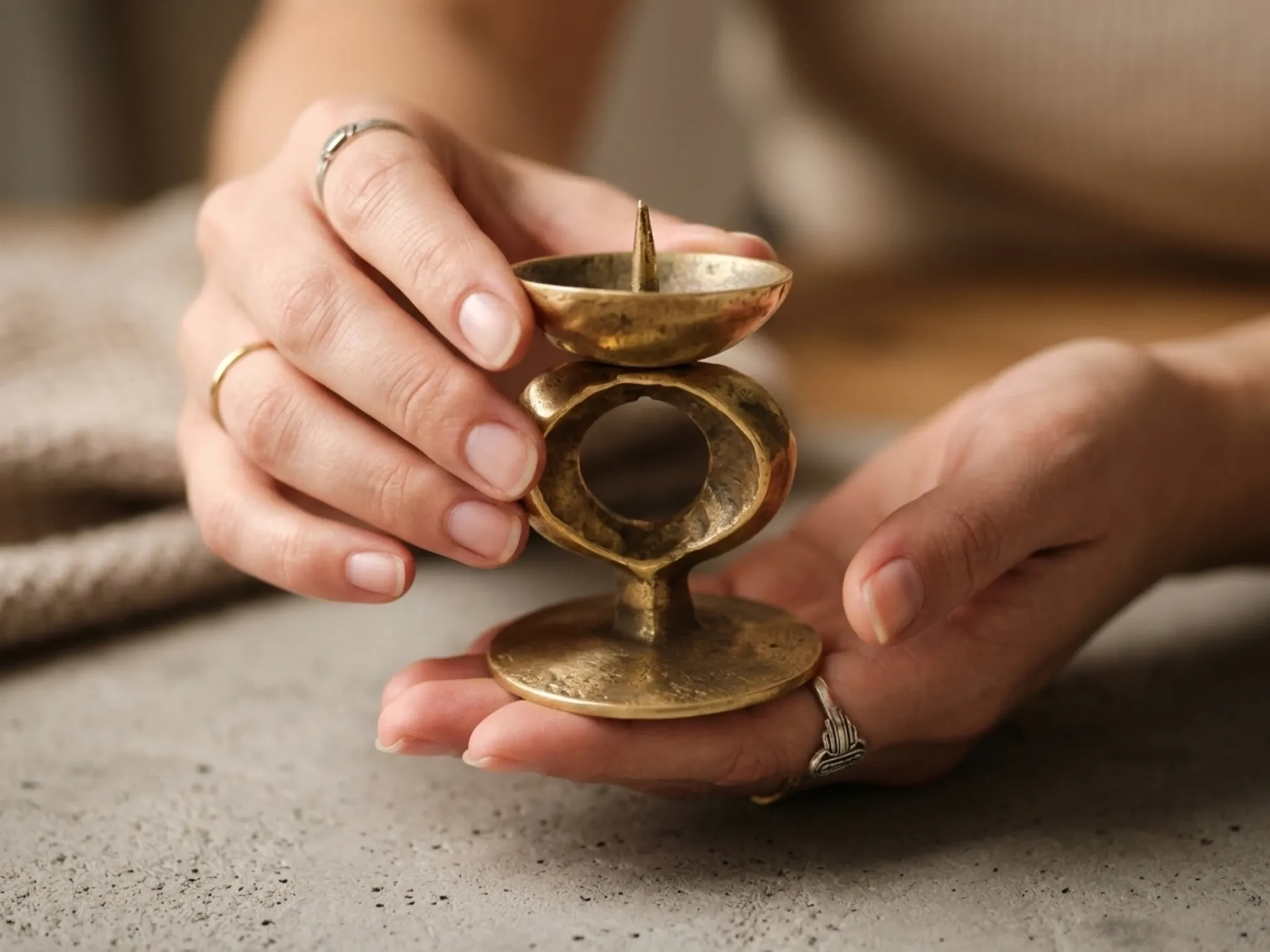 Vintage Brutalist Candle Holder in Solid Brass – Mid-Century Modern Design