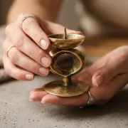 Vintage Brutalist Candle Holder in Solid Brass – Mid-Century Modern Design
