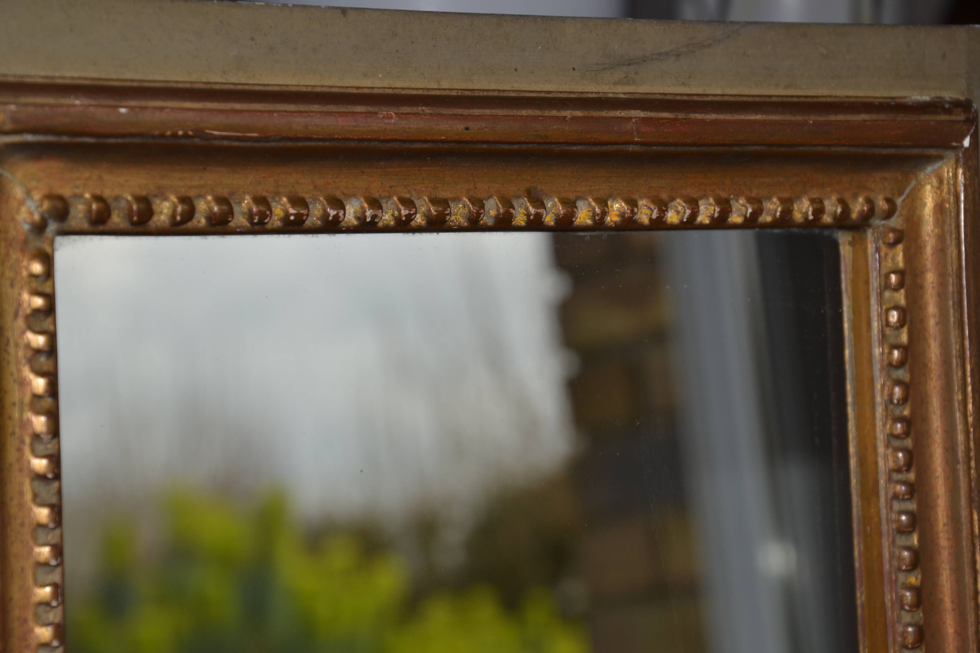 Antique painted and gilded carved wooden rectangular mirror 85.5/31.6