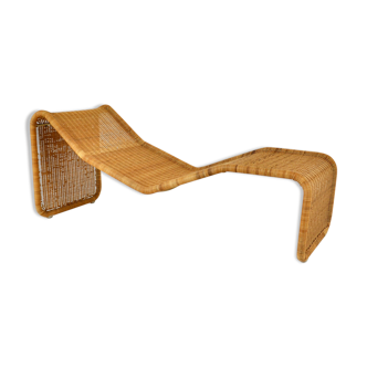 Rattan chaise longue P3S by Tito Agnoli, 1960s