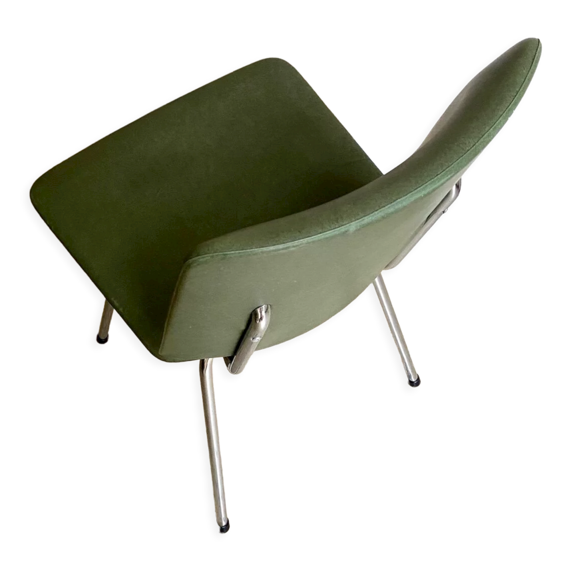 Chair in chrome aluminum and green skaï 1960s
