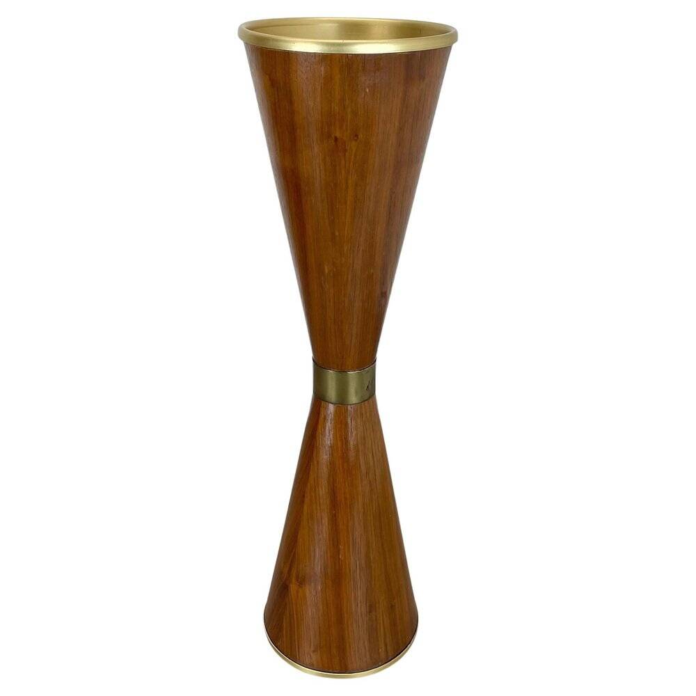 Minimalist diabolo plant stand in metal & walnut, Italy, 1950s