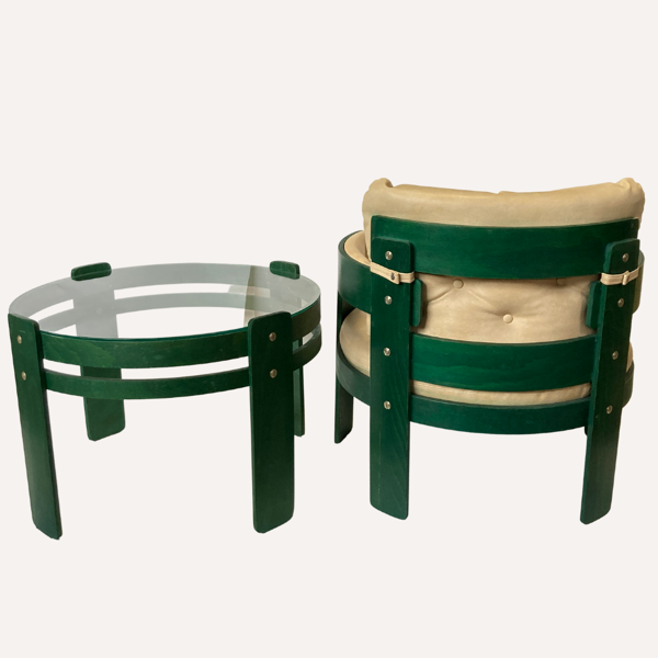 Ensemble danois Brutaliste Du milieu Du Siècle D’un Fauteuil Et D’une Table D’appoint
