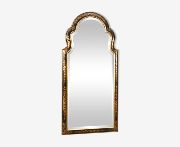 Miroir chinoiserie anglais laqué, doré et peint