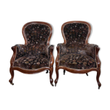 Pair Of Louis XV Style Bergères In Walnut Circa 1850