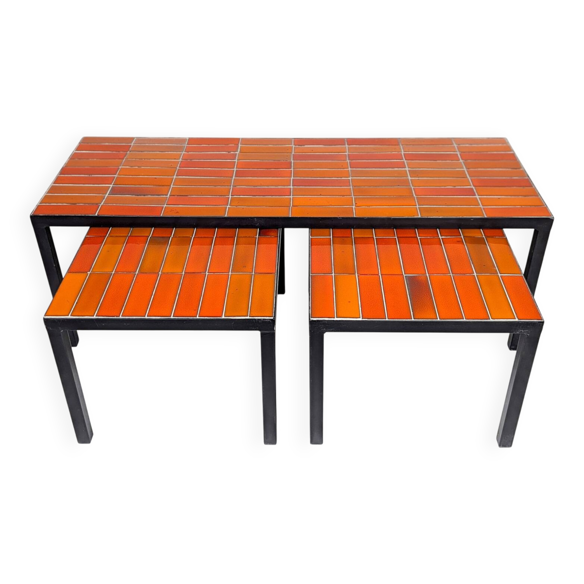 Three nesting tables in orange ceramic, attributed to Roger Capron, 1960