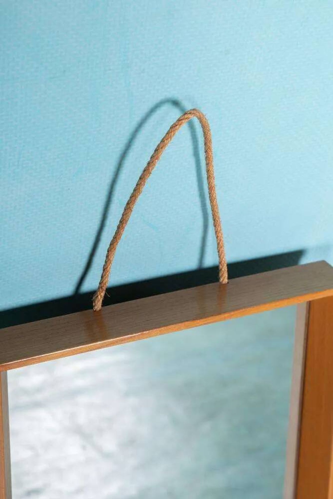Wooden Japandi Scandinavian mirror from the 70s, minimalist mirror.