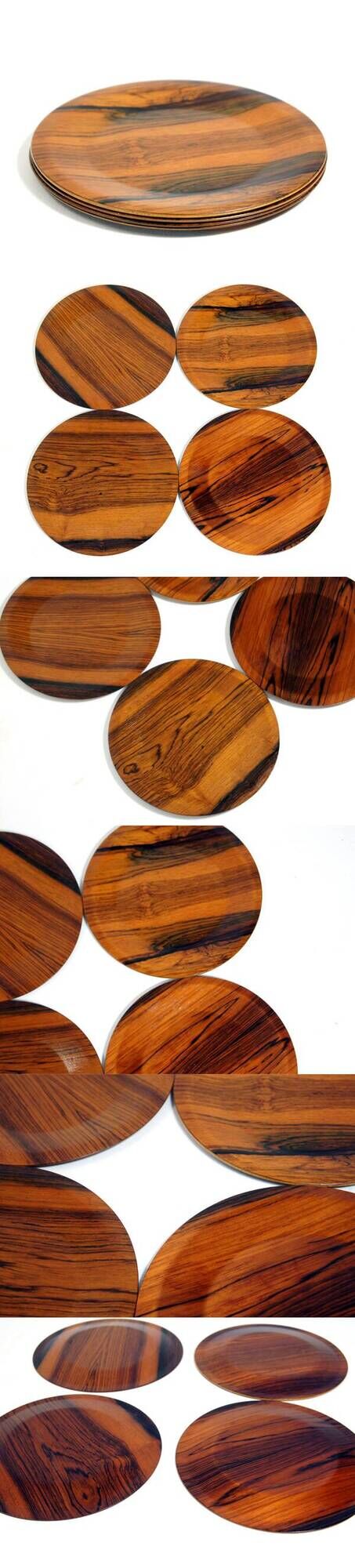 Set of 4 Retro Vintage Danish Rosewood Dinner Plates Camping Mid Century 60s 70s