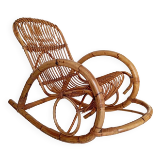 Rocking-chair rotin années 60