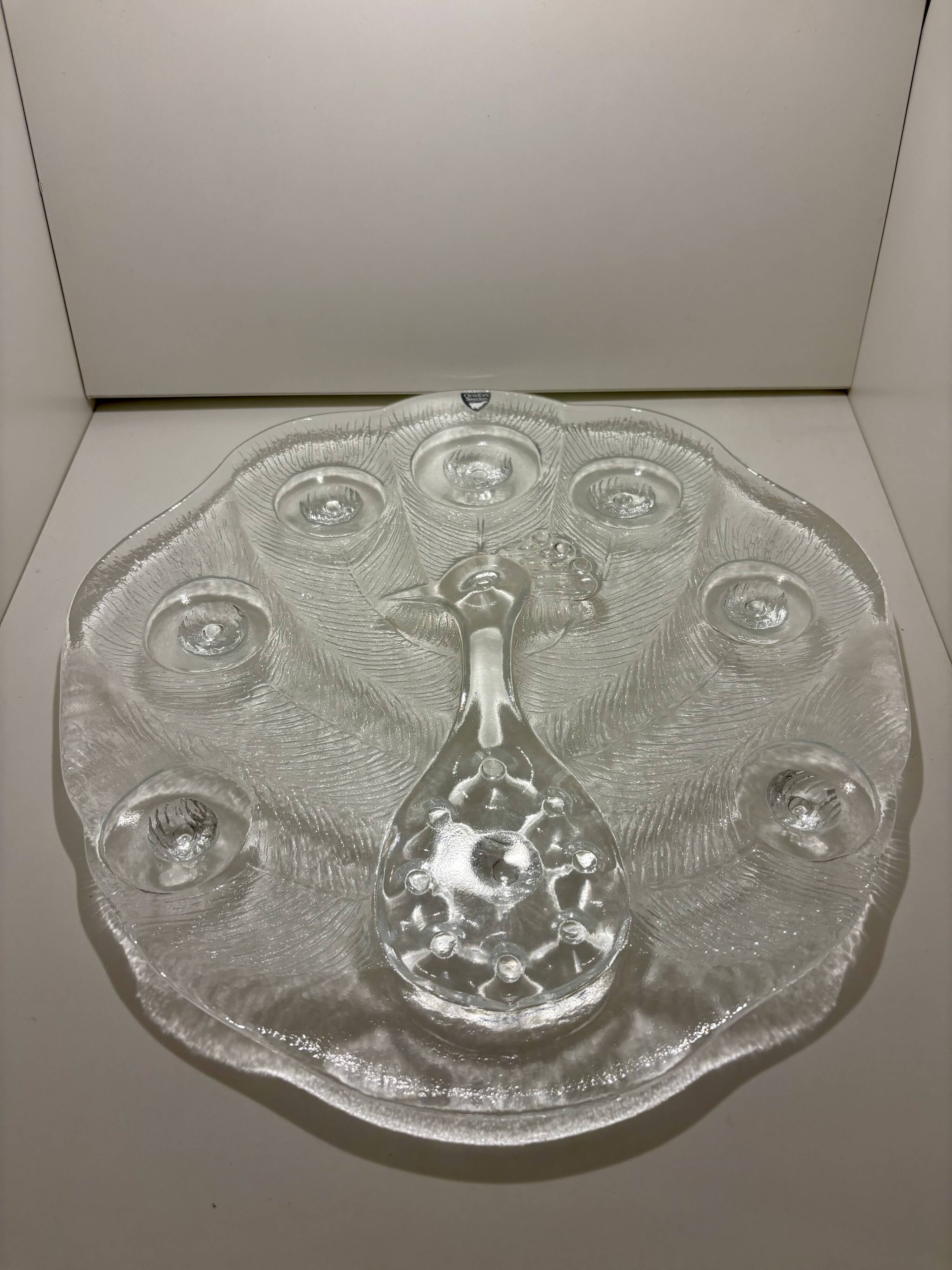 Cheese Board, Peakcock, crystal, Lars Hellsten, Orrefors, Sweden, 1970