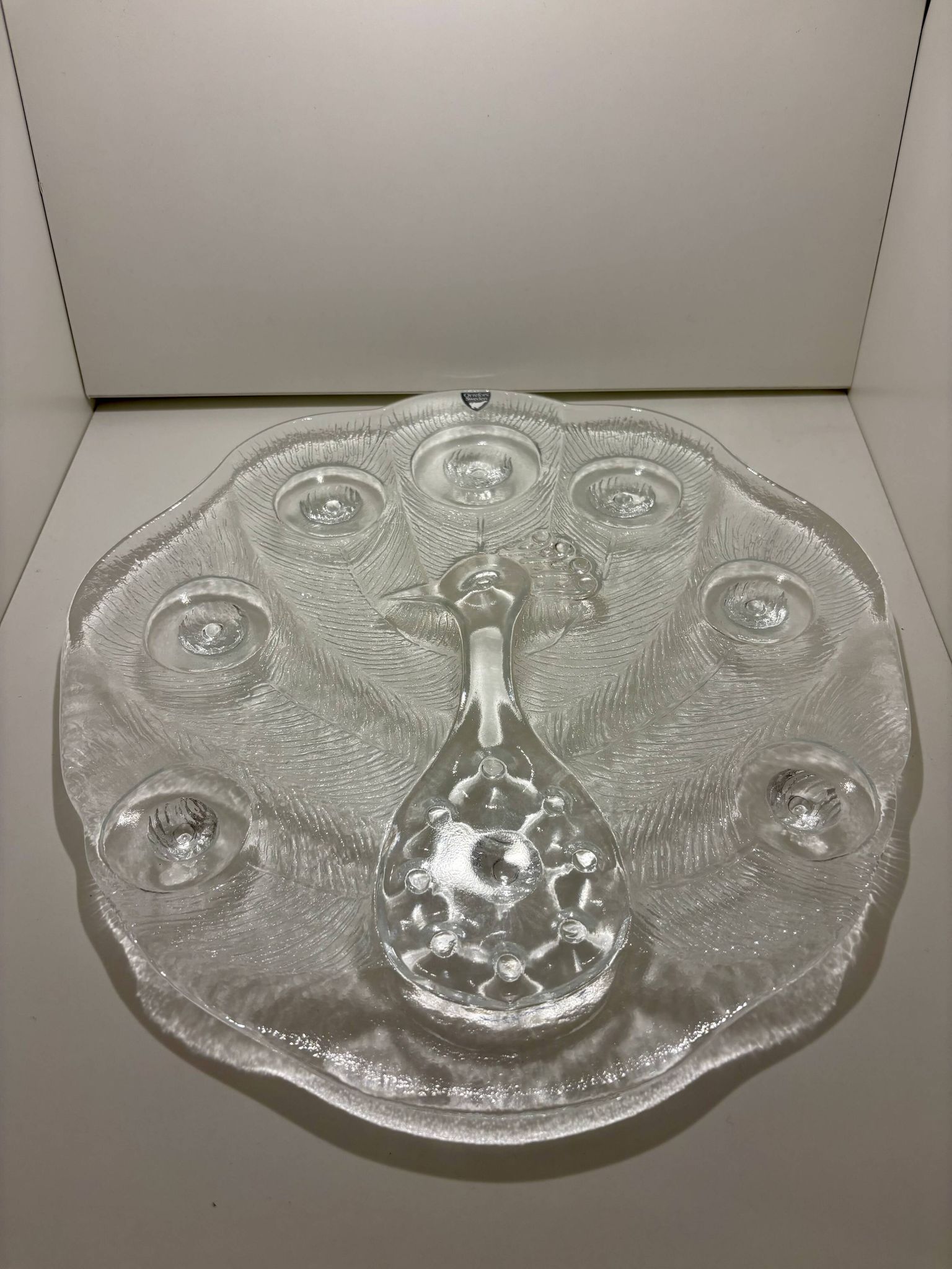 Plateau à Fromage, Peakcock, cristal, Lars Hellsten, Orrefors, Suède, 1970