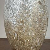 Vintage 80'S white and gold enameled blown glass vase Ht 45 cm