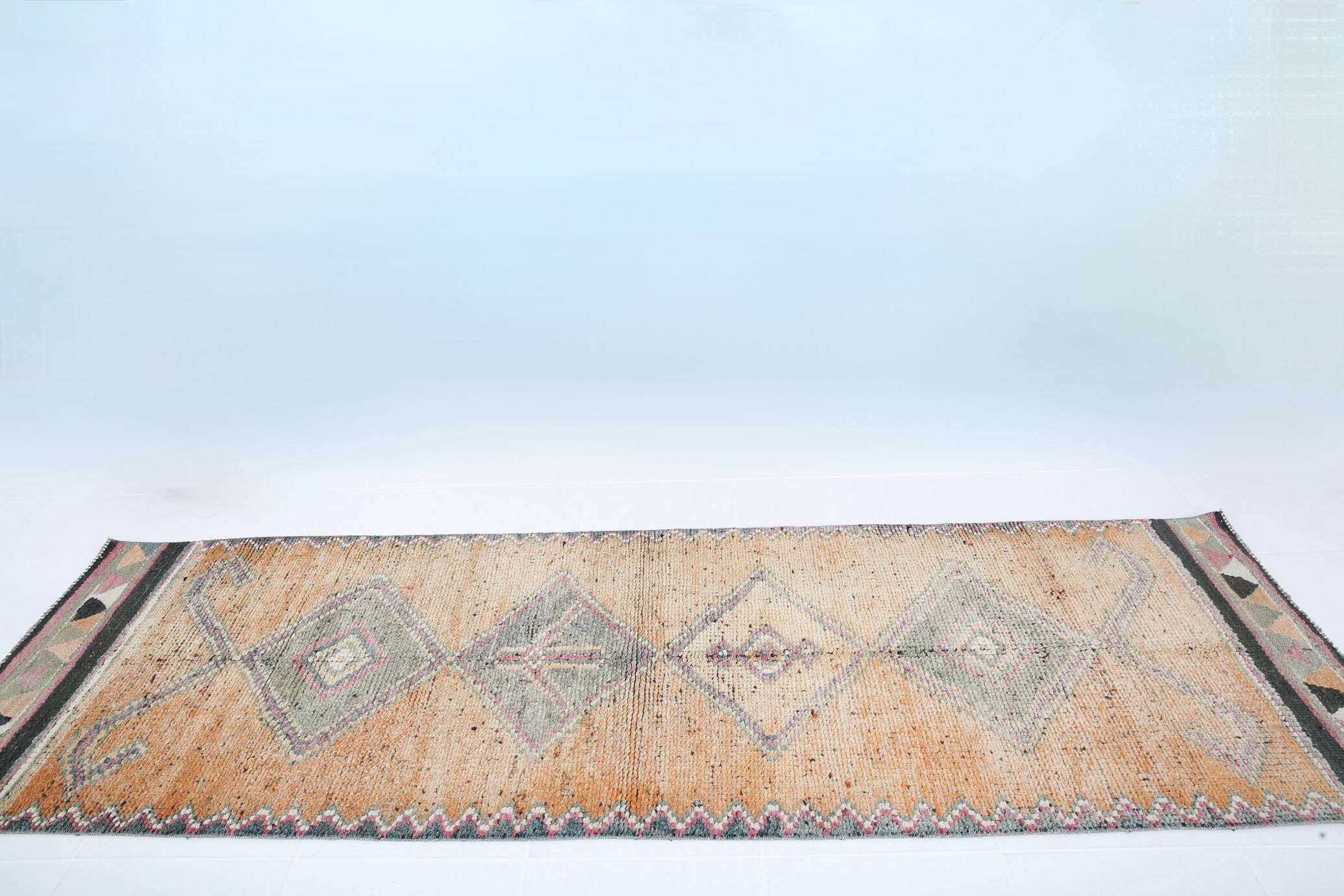 3x10 Light Orange Turkish Vintage Runner Rug, 92x294Cm