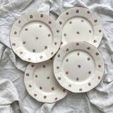 4 assiettes plates fleuries en faïence Digoin Sarreguemines