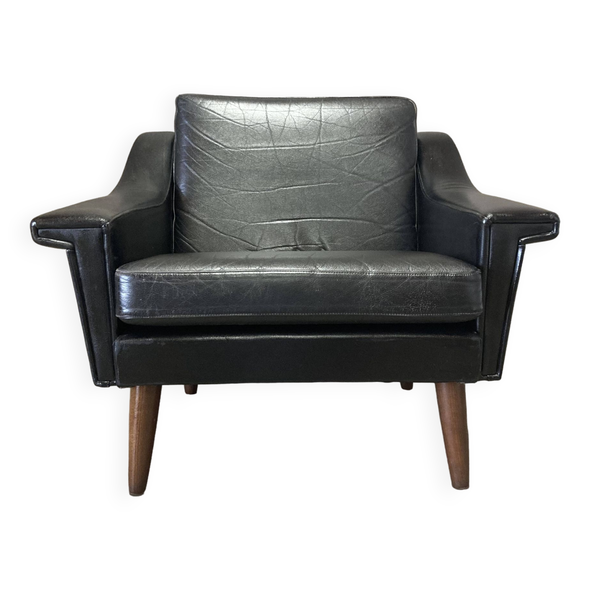 Black leather armchair "Scandinavian design" 1950.