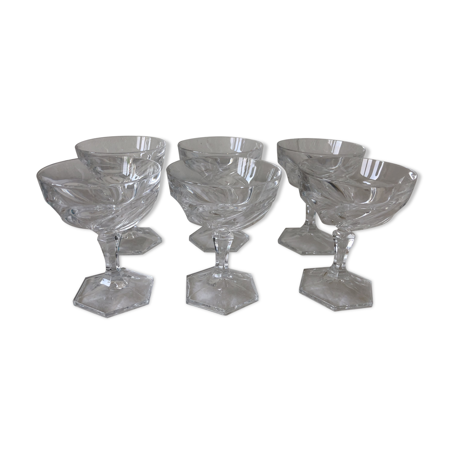 Set of 6 crystal champagne cups