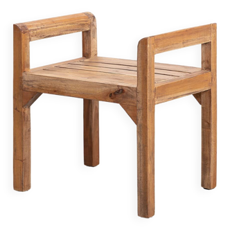 Solid Sheesham Wood Seating Bench with Armrest for Home Living Room