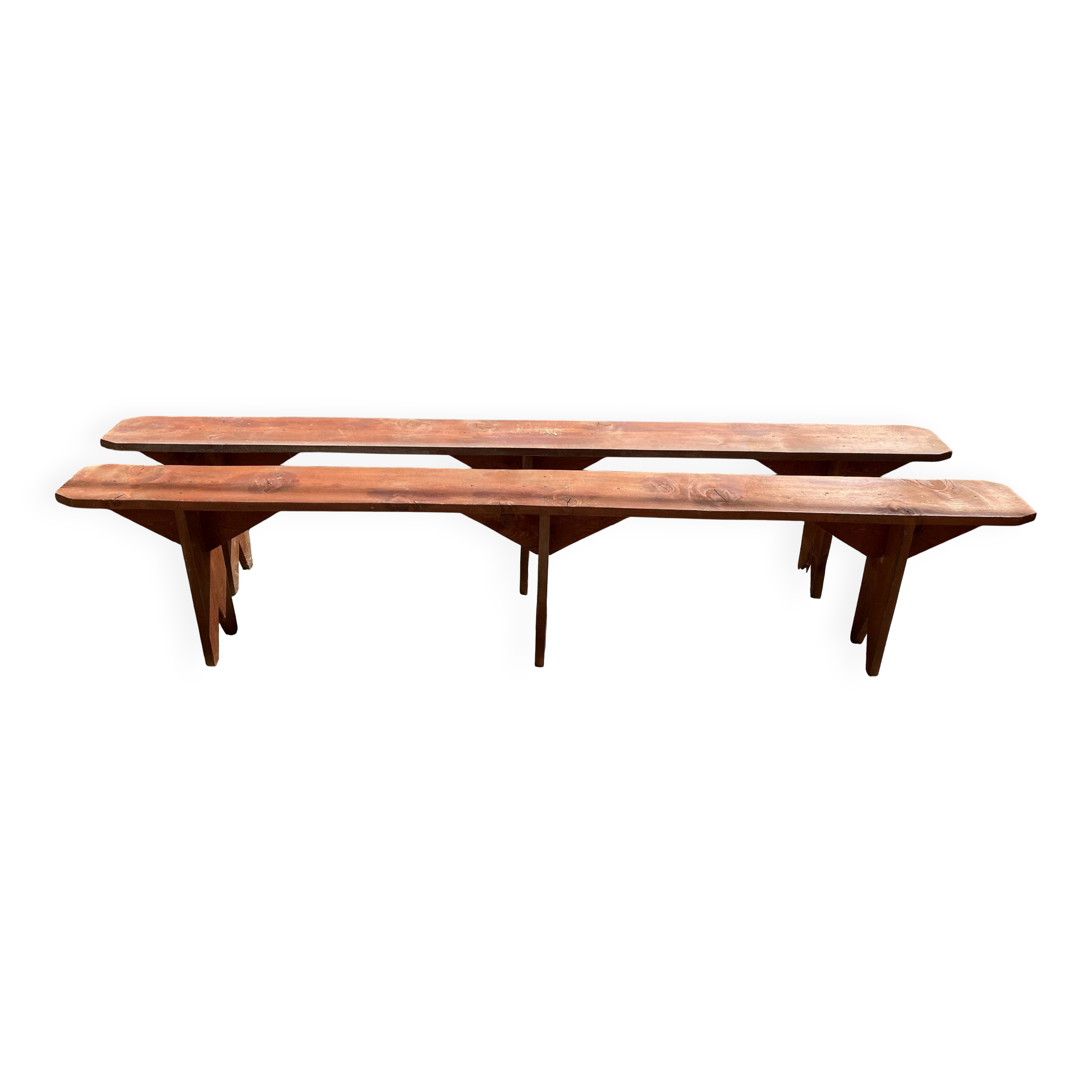 Pair of solid wood farmhouse benches 250cm for rustic farmhouse table 1950