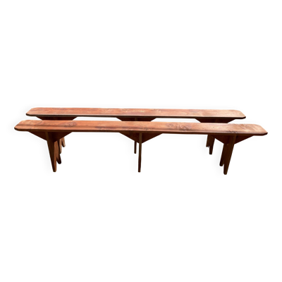 Paire de banc de ferme bois massif 250cm pour table de ferme rustique 1950