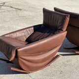 Pair of rocking chairs by De Sede, Switzerland 1970 in brown buffalo leather.