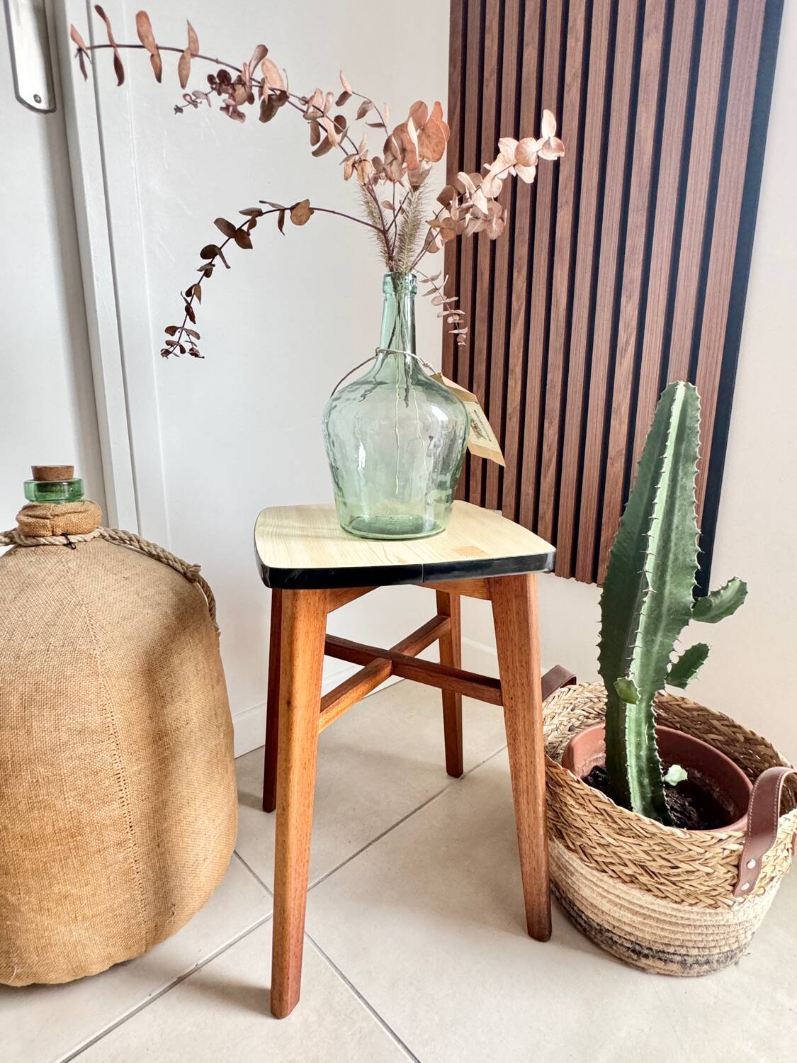 Tabouret en bois et Formica vintage