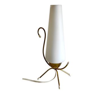 Golden metal table lamp and white opaline lampshade – 50s/60s