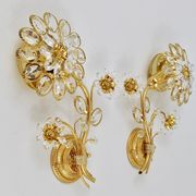 Pair of wall sconces flower in crystal with gilded brass by Ernst Palme, Palwa Germany, 1970s.