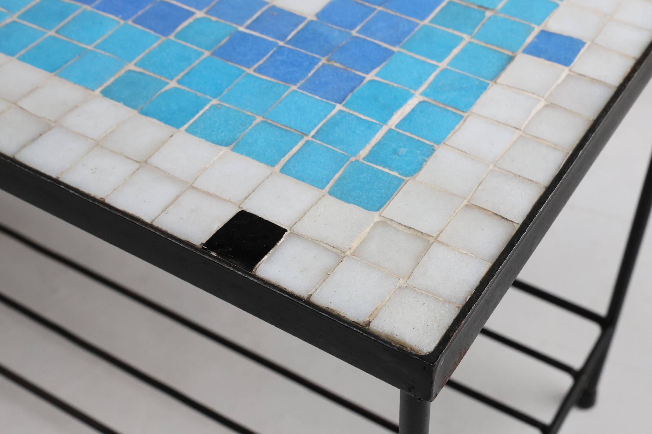 Mid-century mosaic coffee table with metal frame, France