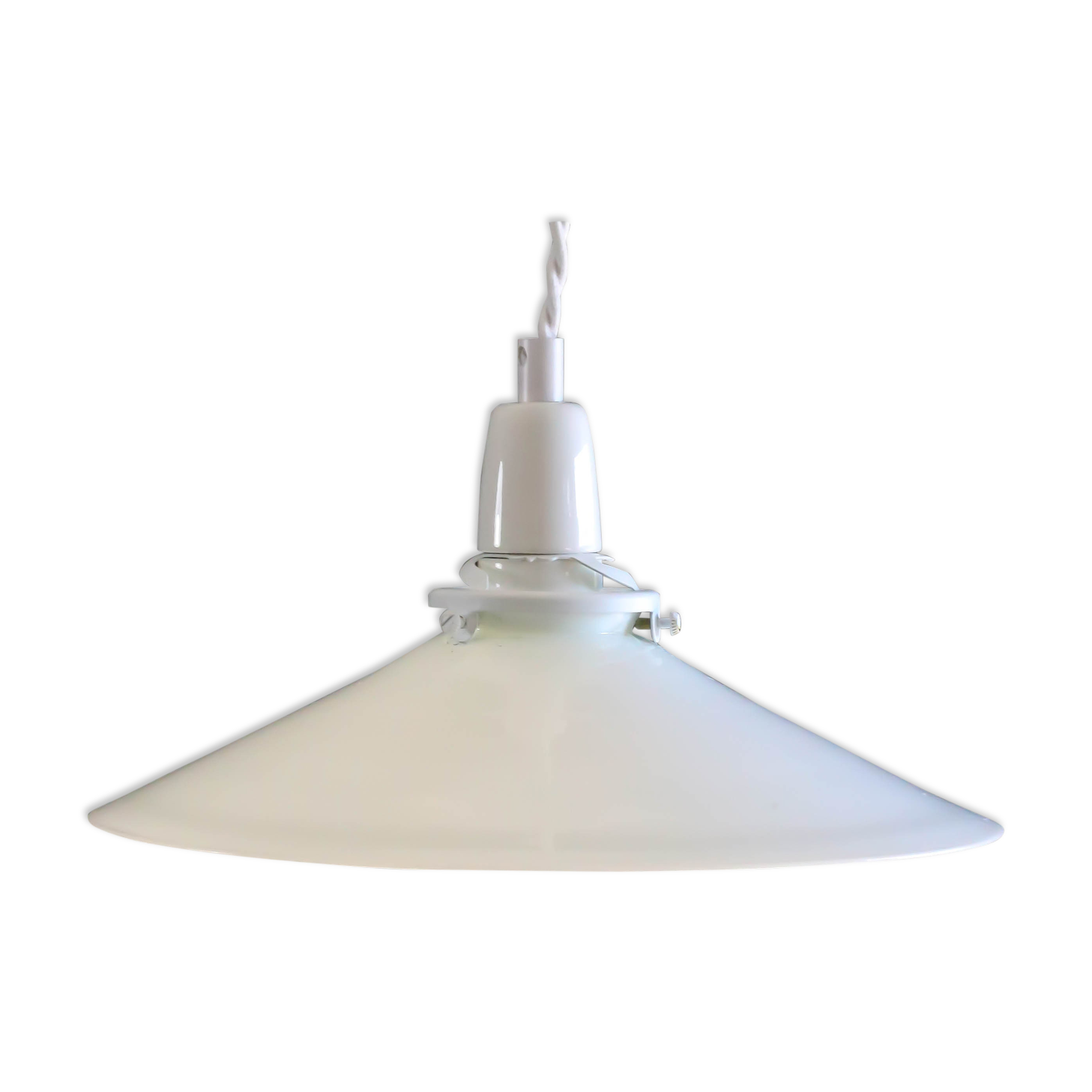 White smooth opaline glass pendant light - supplied with porcelain socket, cable and white bracket