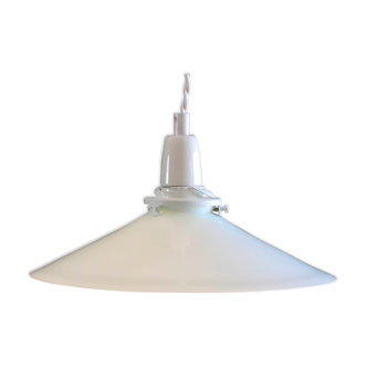 White smooth opaline pendant lamp - comes with porcelain socket, cable and white stand