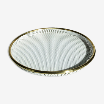 Round white and gold top in perforated sheet metal & brass 1950s-60s