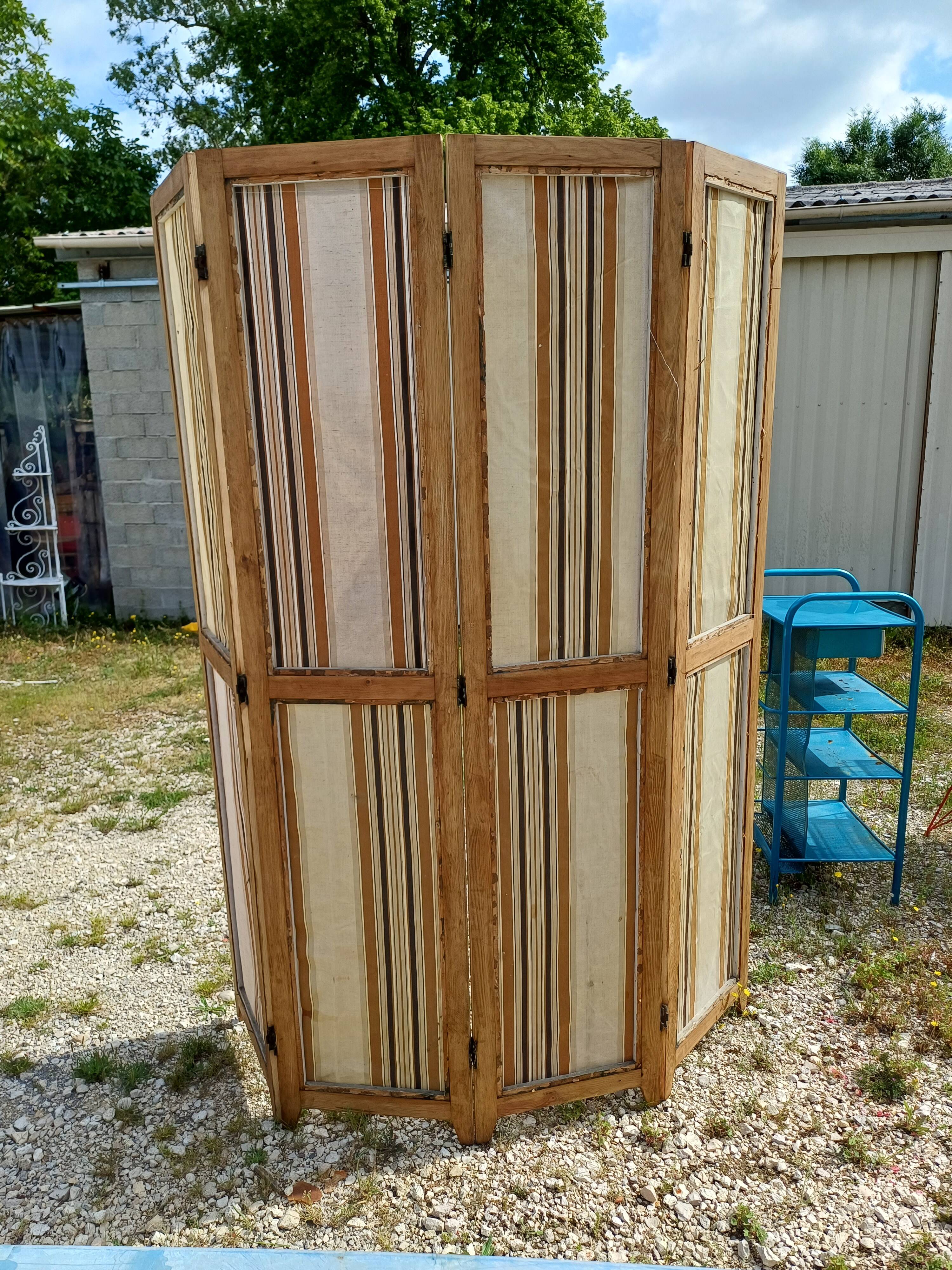 Paravent 4 Vantaux Bois et Tissus Vintage