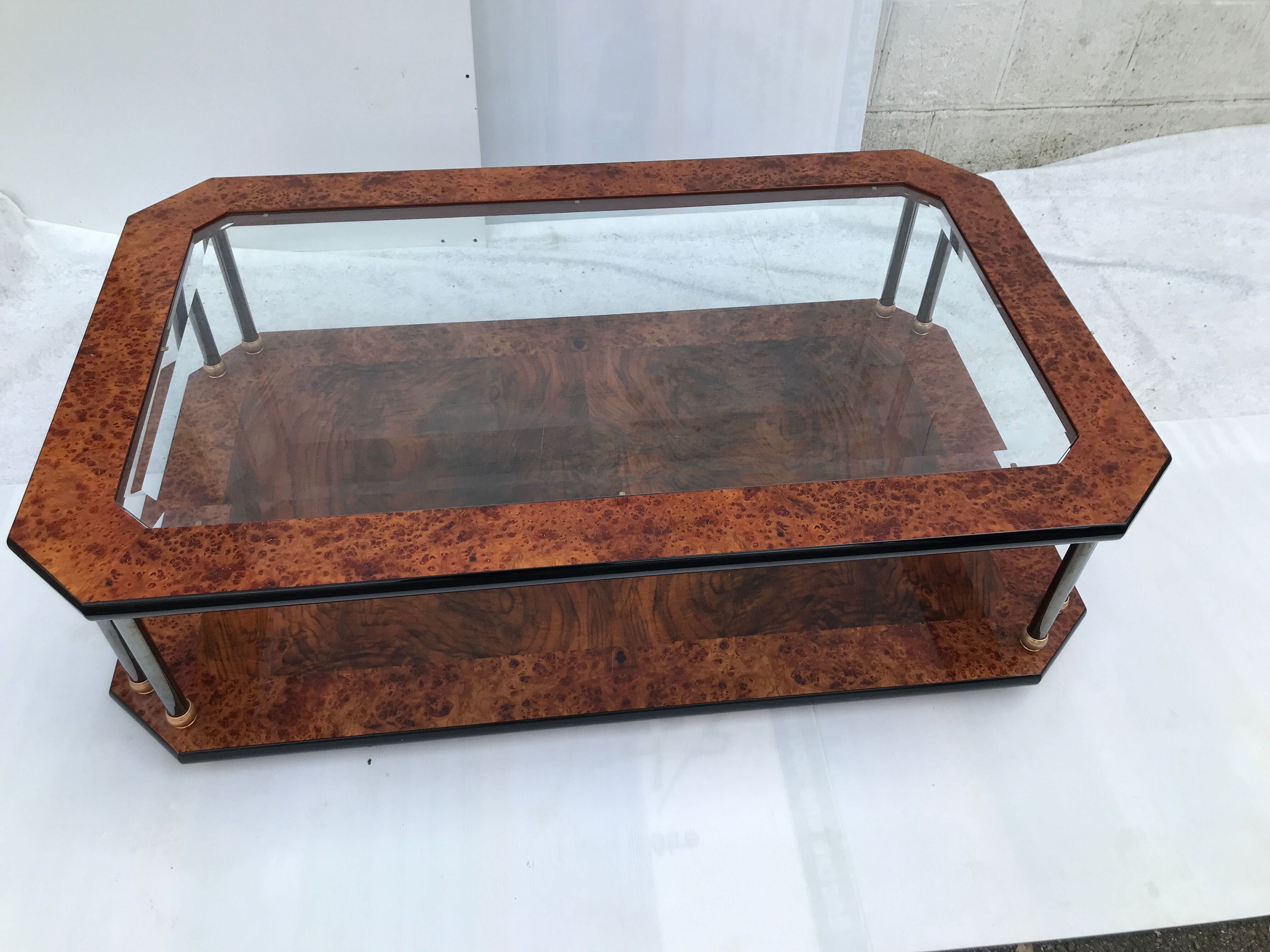 Elm magnifying glass coffee table and glass 60s