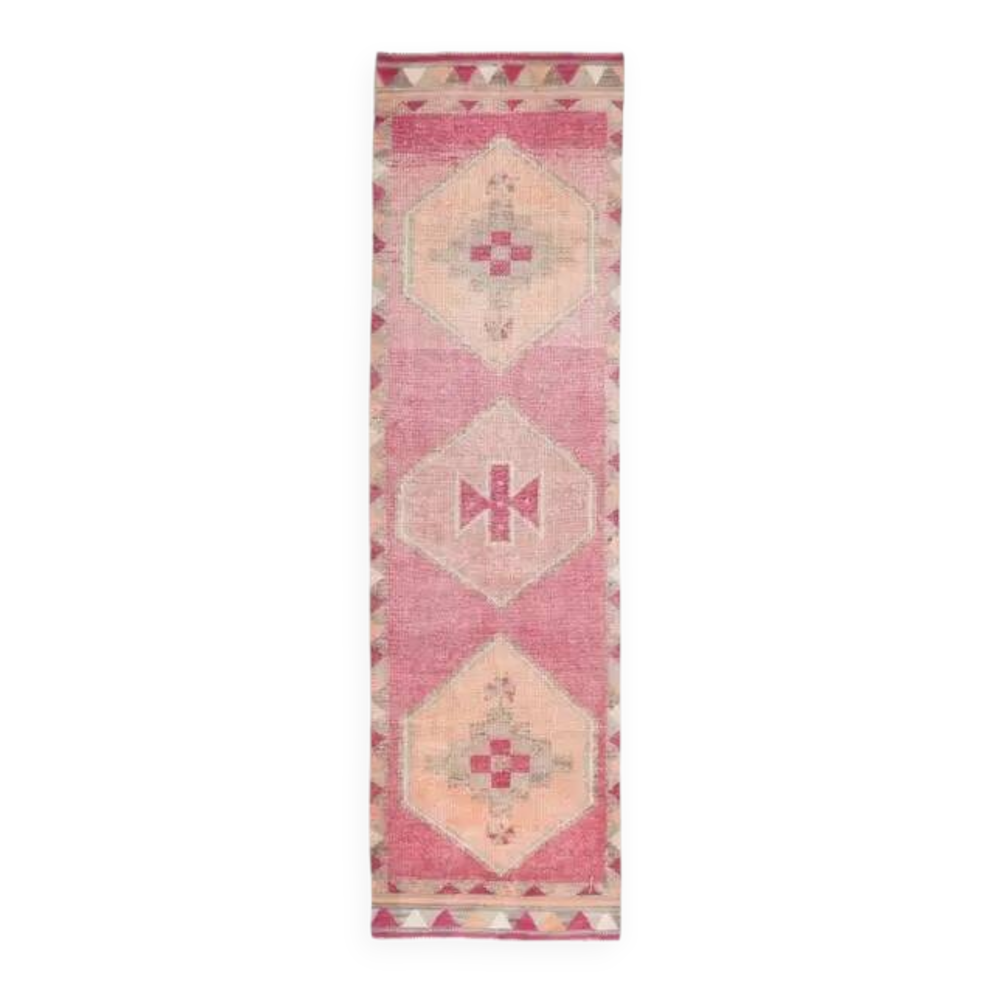 Vintage Turkish Hand-Knotted Wool Cotton Pink Runner Rug 96x365