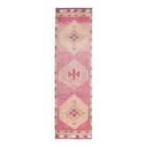 Tapis coureur vintage en laine et coton turc noué à la main rose 96x365