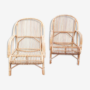 Pair of vintage rattan armchairs