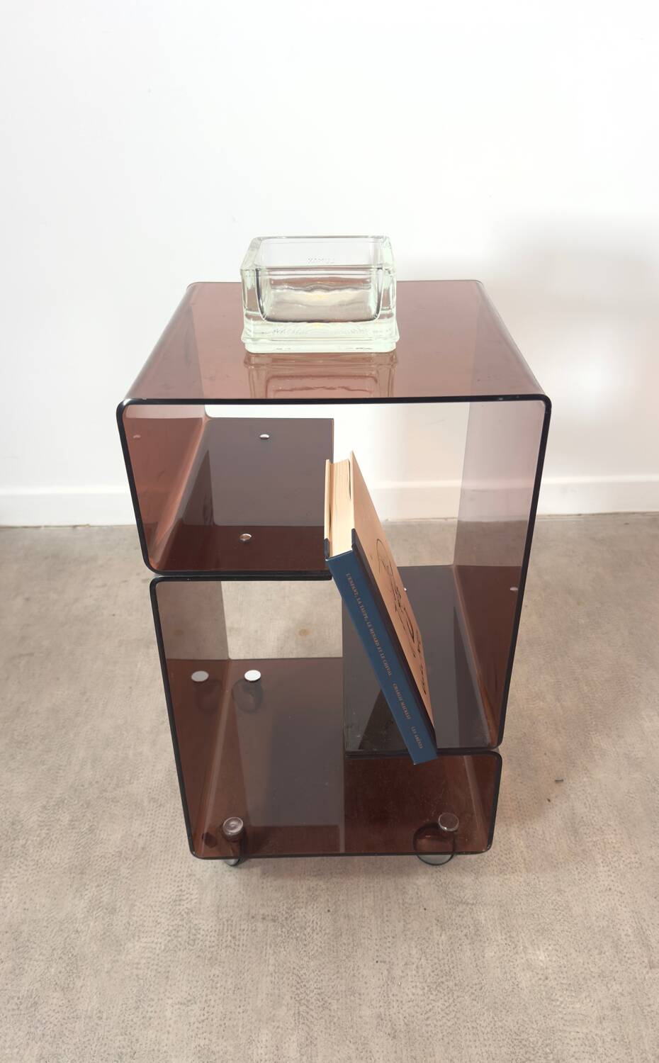 Smoked Plexiglas bedside table / end table