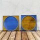 Pair of antique blue and yellow stained glass windows