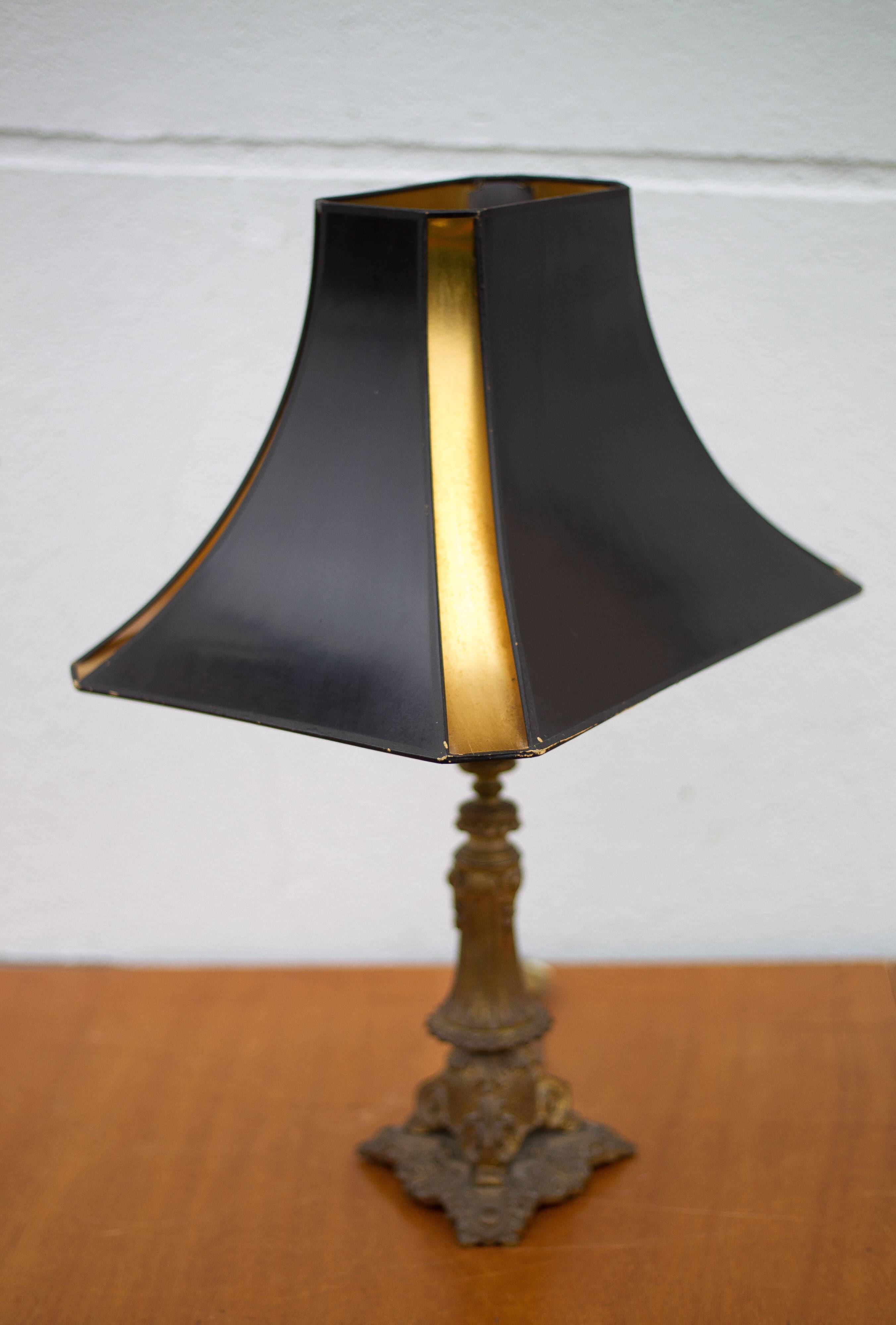 Bronze lamp with lampshade, bronze table lamp, living room lamp, lampshade lamp, accent lamp