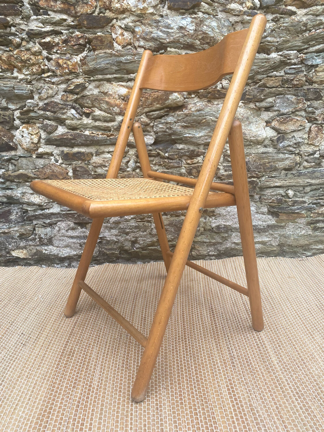 80s wooden and cane folding chair