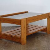 1970s pine and glass coffee table