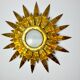 Applique florale soleil brutaliste, métal doré, Italie, 1970