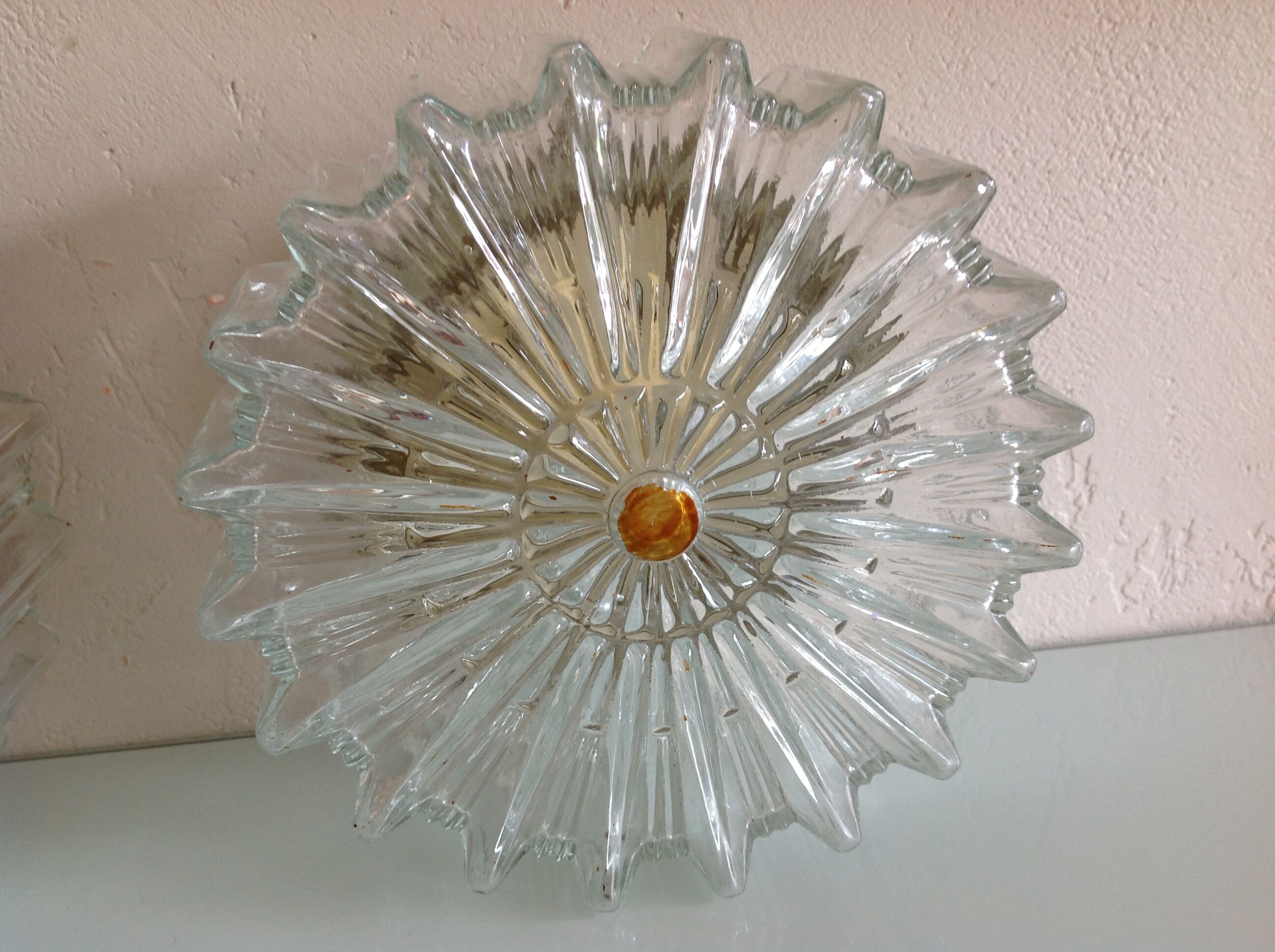 Paire de plafonniers ronds en verre structuré / vintage  années 60-70