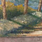 Paysage de campagne signé de 1945