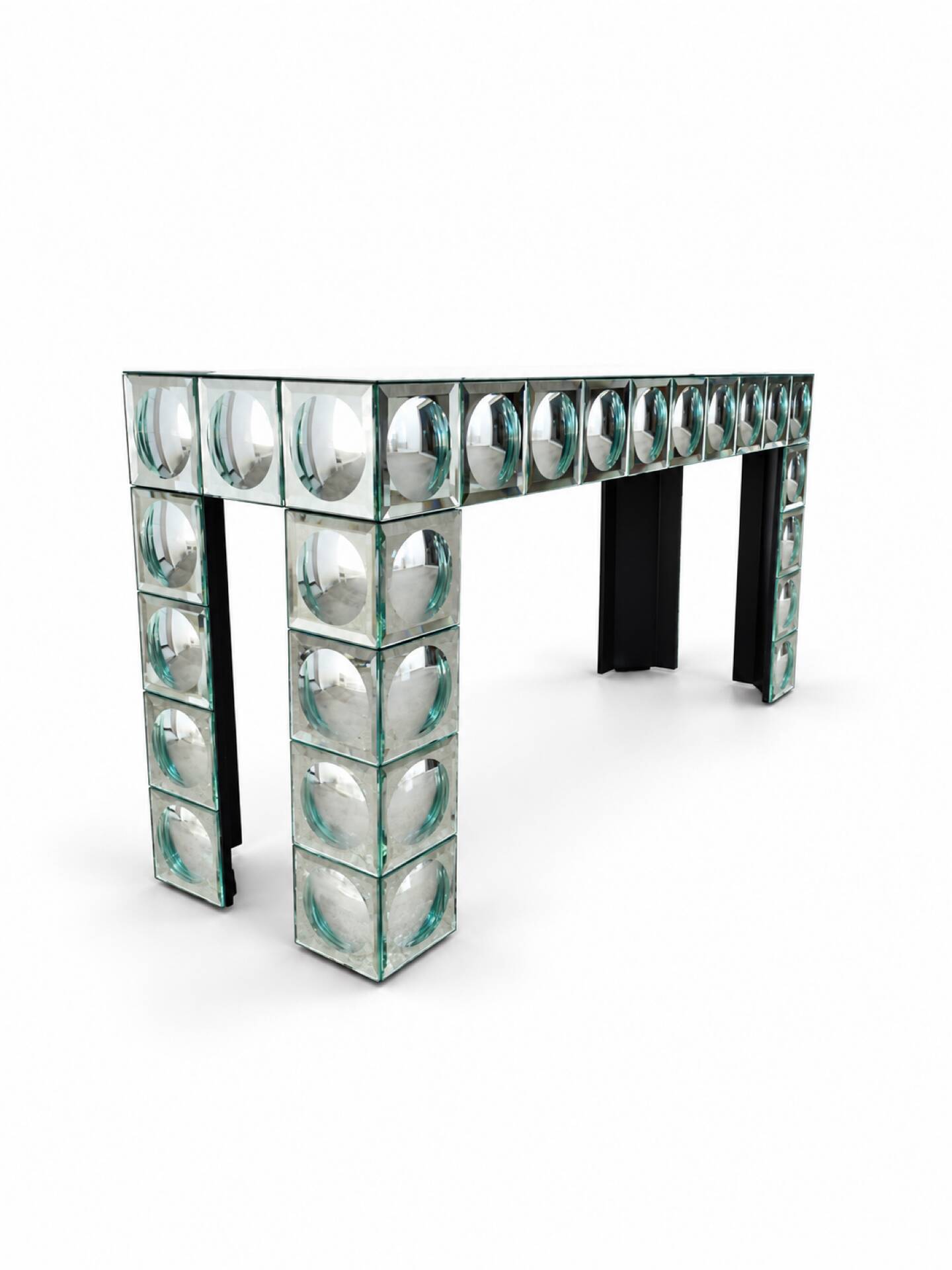 Console table en verre carreaux de miroir bombe argenté table d’entrée