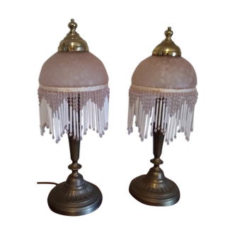 Pair of bedside lamps made of glass paste and aged brass