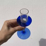 Bougeoir en verre soufflé bleu