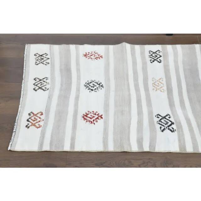 Vintage Turkish Hand-Knotted Wool Cotton White Runner Rug 70x242