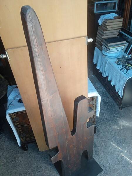 Totem Brutalist sculpture, solid wood on base