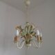 French Vintage Cream 5 Light Metal Chandelier Green and Peach Leaves